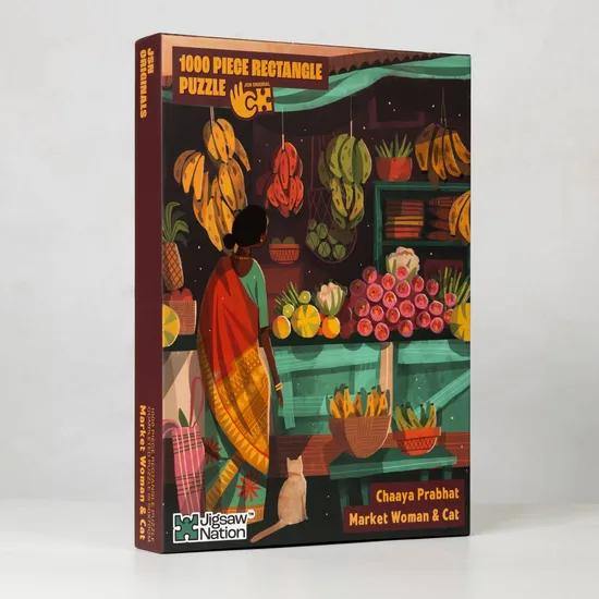Market Woman & Cat - A 1000 Piece Artist Jigsaw Puzzle by Chaaya Prabhat - Image 1