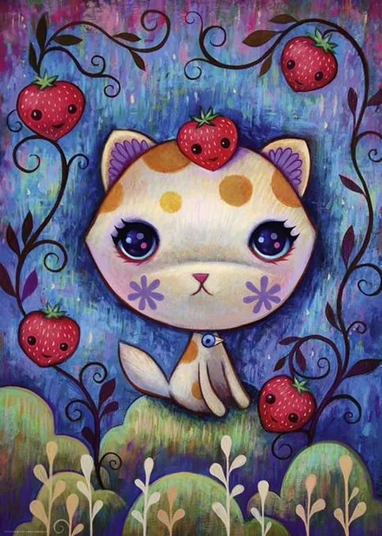 Strawberry Kitty - A 1000 Piece Dreaming Jigsaw Puzzle by Jeremiah Ketner - Image 2