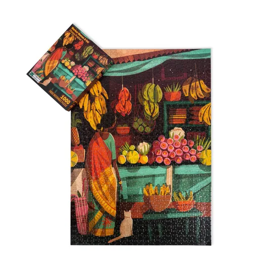 Market Woman & Cat - A 1000 Piece Artist Jigsaw Puzzle by Chaaya Prabhat - Image 2