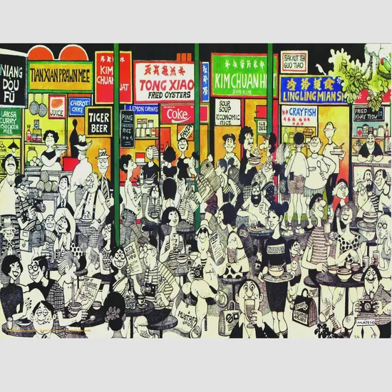 Street Singapore - A 280 Piece Artist Jigsaw Puzzle by Mario Miranda - Image 1