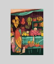 Market Woman & Cat - A 1000 Piece Artist Jigsaw Puzzle by Chaaya Prabhat - Thumbnail Image